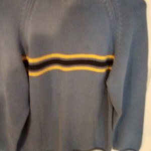 LANDS END Women's Blue Rolled Edge Striped Winter Sweater
